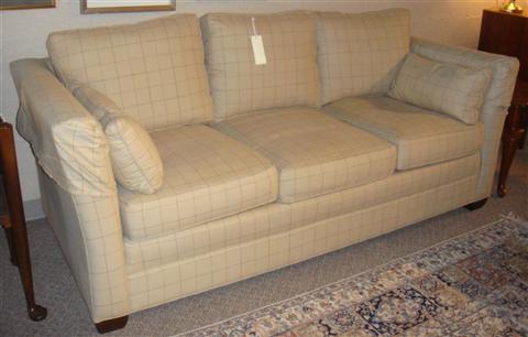 Appraisal: CONTEMPORARY SOFA UPHOLSTERED IN WINDOW PANE CHECKED TWILL h w