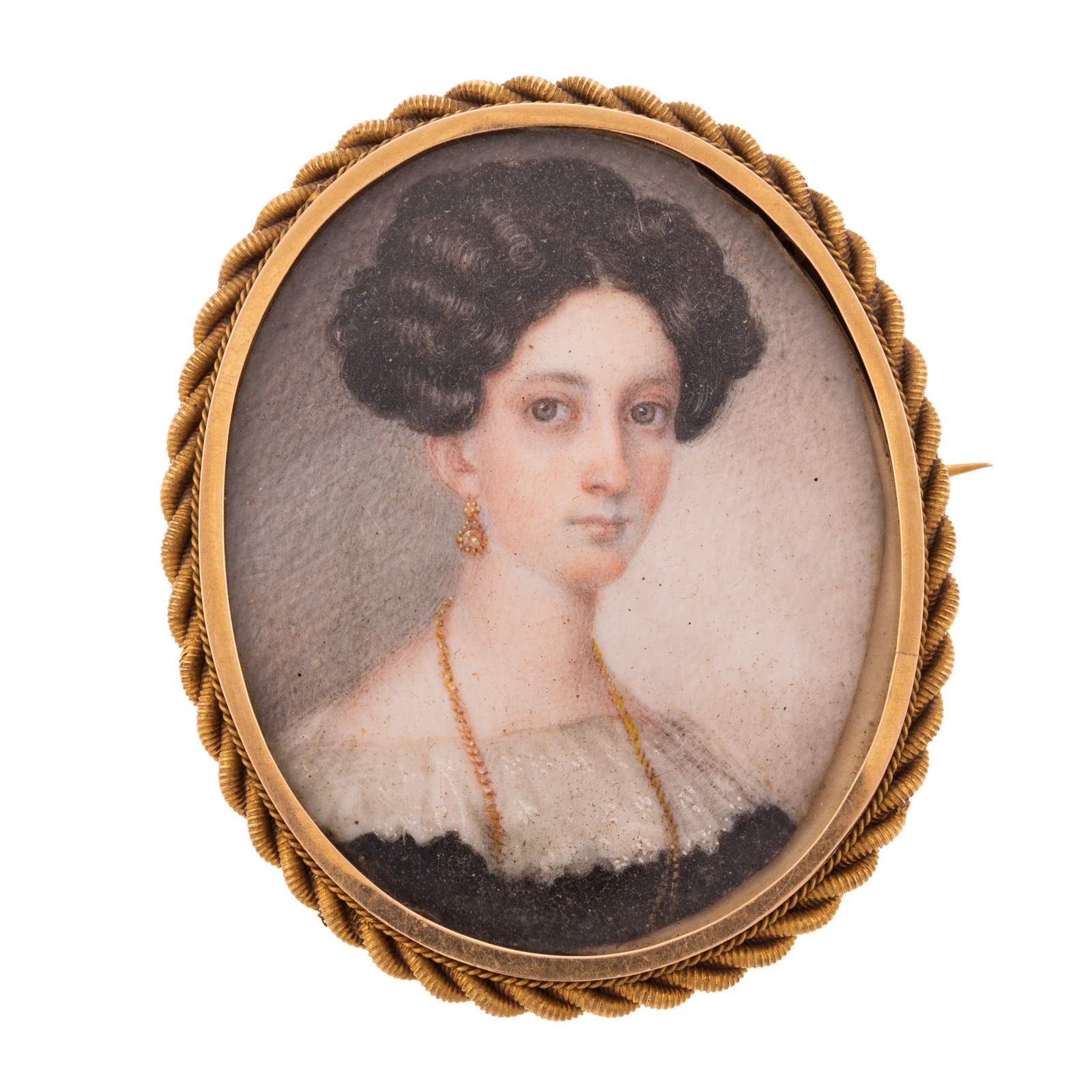 Appraisal: A VICTORIAN PAINTED PORTRAIT BROOCH IN K K yellow gold