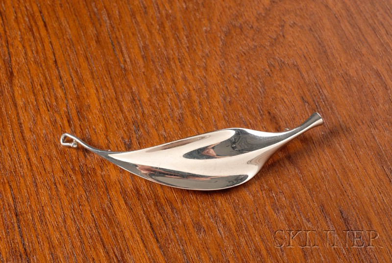 Appraisal: Georg Jensen Leaf Brooch Sterling silver Torun Denmark - Stylized