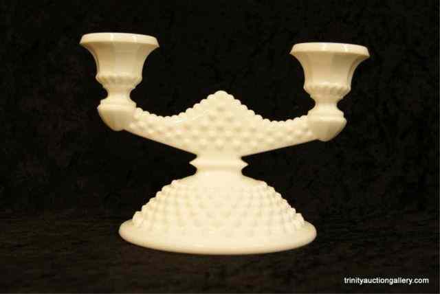 Appraisal: Fenton Milk Glass Hobnail Double Candle Holderc 's and not