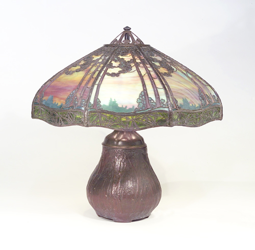 Appraisal: HANDEL Table lamp with an eight-paneled shade of polychrome slag