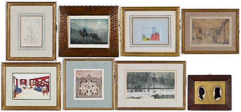 Appraisal: Group of Eight Framed Pieces of Art Jeune Fille Lisant