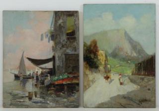 Appraisal: RICCIARDI Oscar Two Oil on Panel Italian Scenes Market scene