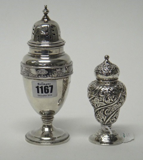 Appraisal: A silver sugar caster of urn shaped form decorated in