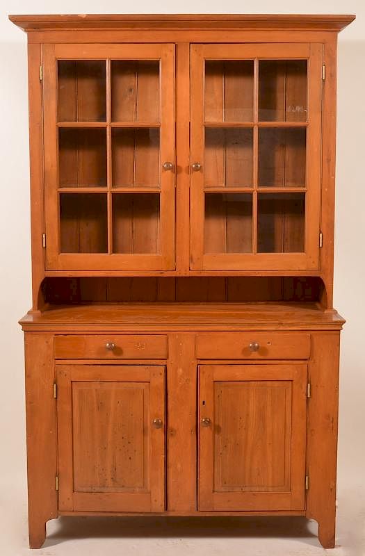 Appraisal: PA Softwood Two Part Dutch Cupboard Pennsylvania Mid th Century