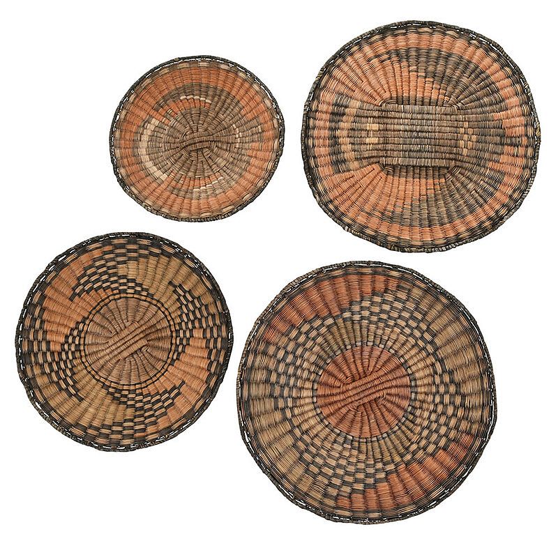 Appraisal: Four Hopi Polychrome Wicker Plaques American Southwest mid th century