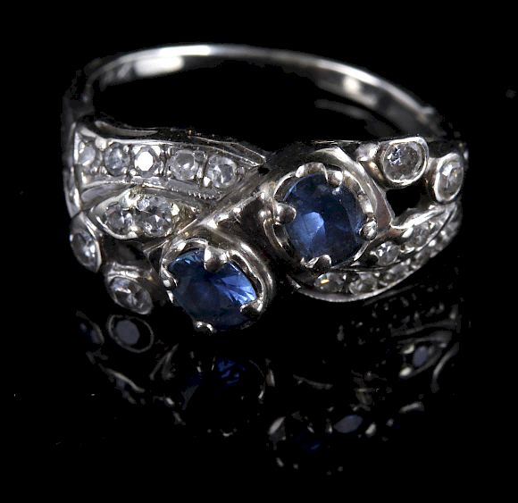 Appraisal: k White Gold Diamond and Topaz Art Deco Ring Available