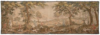 Appraisal: Tapestry with hunting scene jacquard woven Colonial hunting scene within