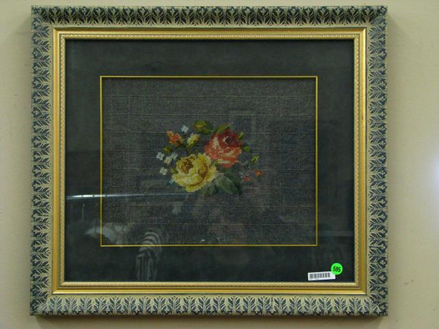 Appraisal: Framed Needlepoint depicting roses size as framed approximately x