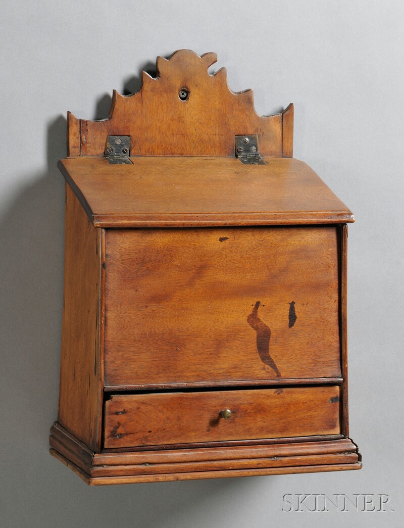 Appraisal: Birch Wall-mounted Candle Box possibly New Hampshire th century shaped