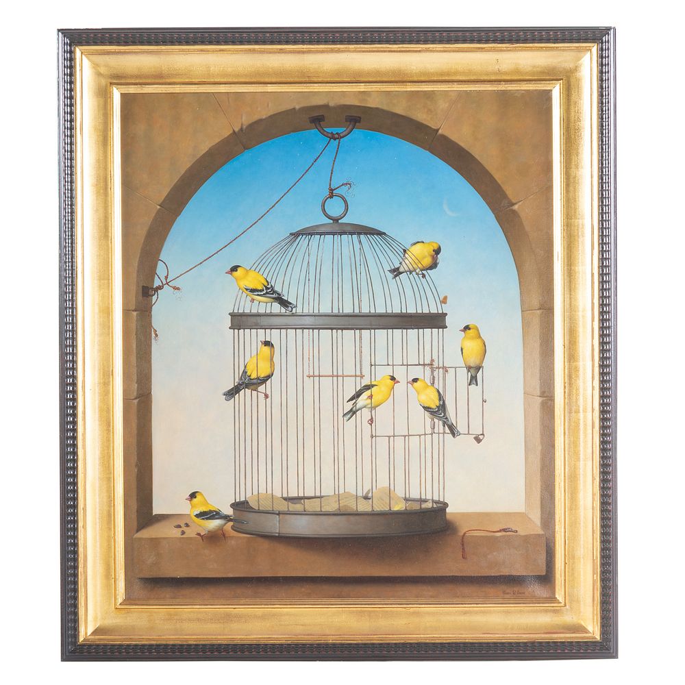 Appraisal: Russell W Gordon Caged Birds oil on canvas American b