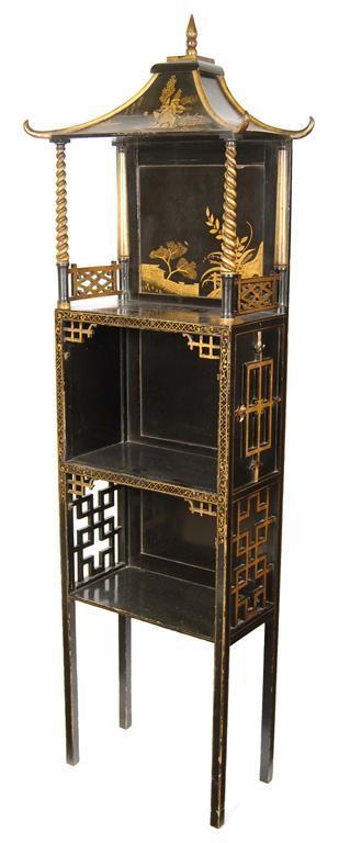 Appraisal: A black japanned open display cabinet in George II style