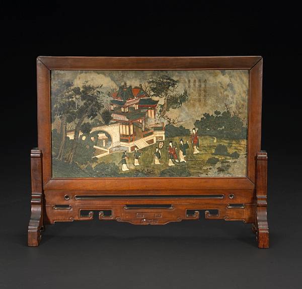 Appraisal: A painted marble and wood table screen Late Qing Republic