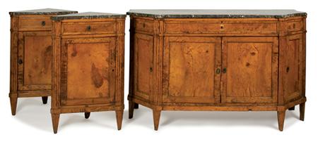 Appraisal: Louis XVI Style Burl-Wood Buffet Together with a Pair of