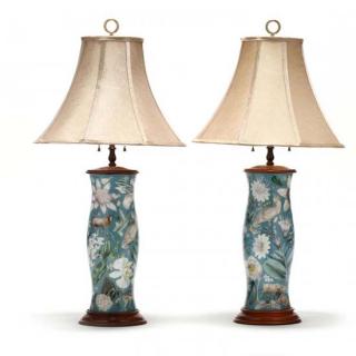 Appraisal: Pair of Naturalist Decoupage Table Lamps mid th century hour