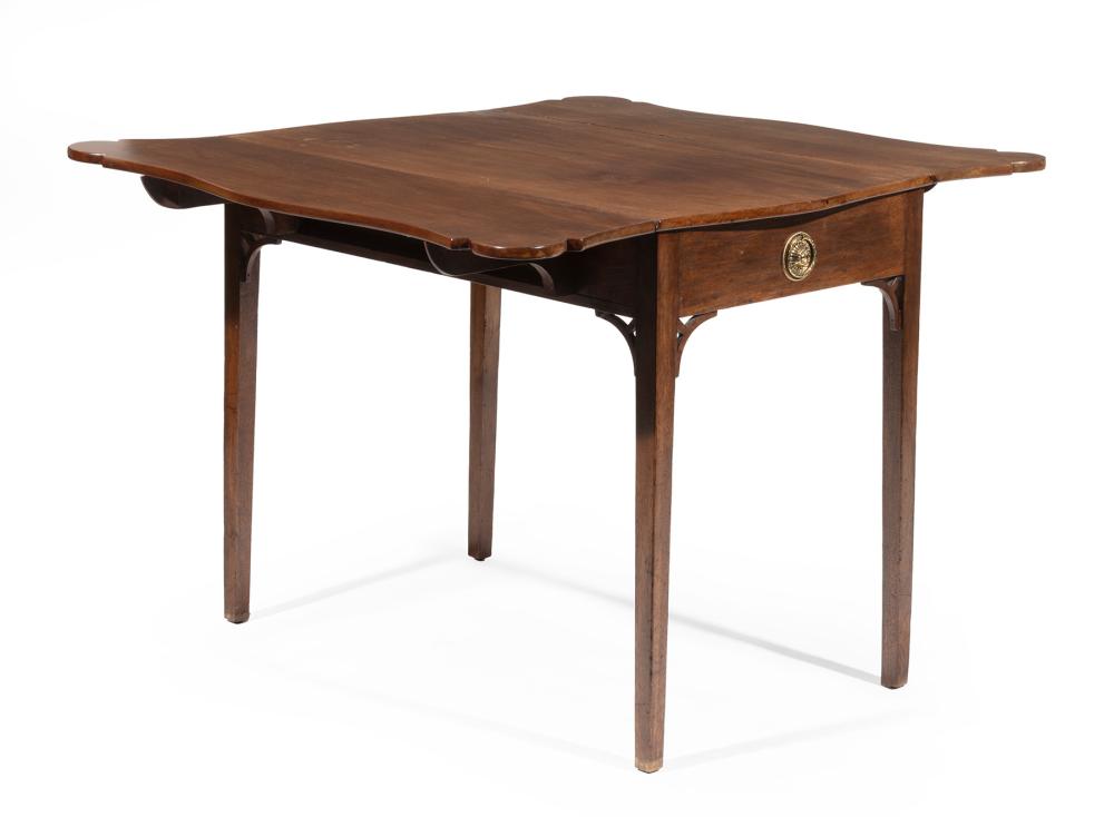 Appraisal: CHIPPENDALE-STYLE MAHOGANY PEMBROKE TABLEAntique Chippendale-Style Mahogany Pembroke Table shaped drop-leaf