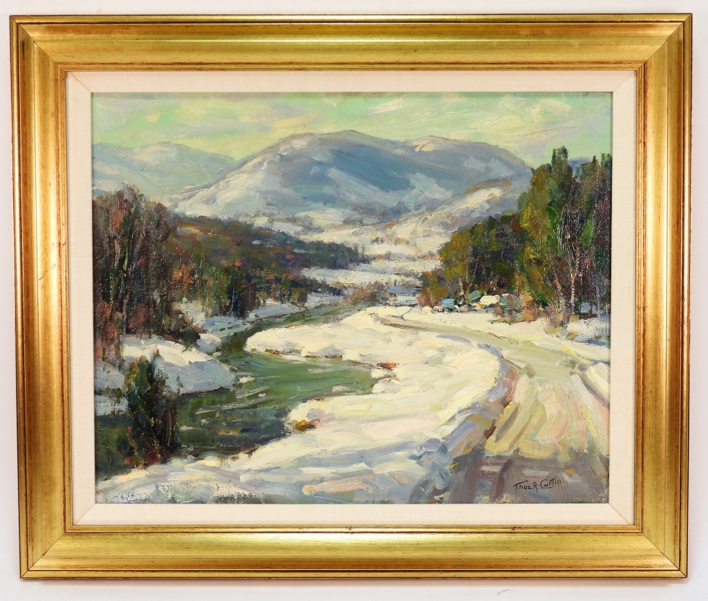 Appraisal: THOMAS R CURTIN WINTER RIVER LANDSCAPE PAINTING Vermont Massachusetts -