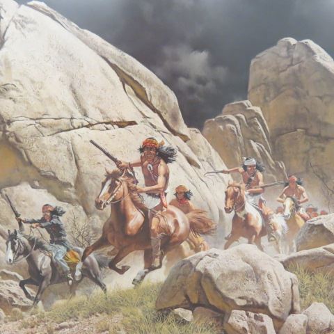 Appraisal: Frank C McCarthy lithograph Los Diablos scene with Apache Indians