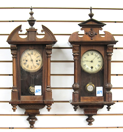 Appraisal: TWO SMALL WALNUT-CASE WALL CLOCKS German early th century both