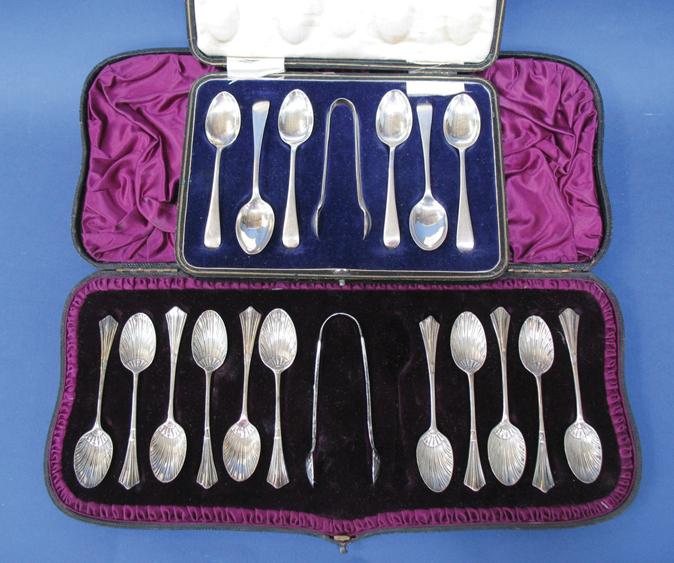 Appraisal: A SET OF ELEVEN VICTORIAN TEASPOONS with shell bowls and