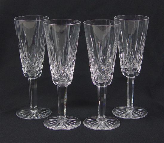 Appraisal: Four Waterford Lismore Champagne Flutes With etched signature high