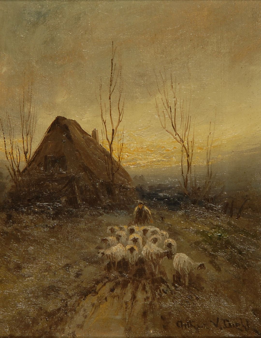 Appraisal: ARTHUR VIDAL DIEHLAmerican - A shepherd with his flock Signed