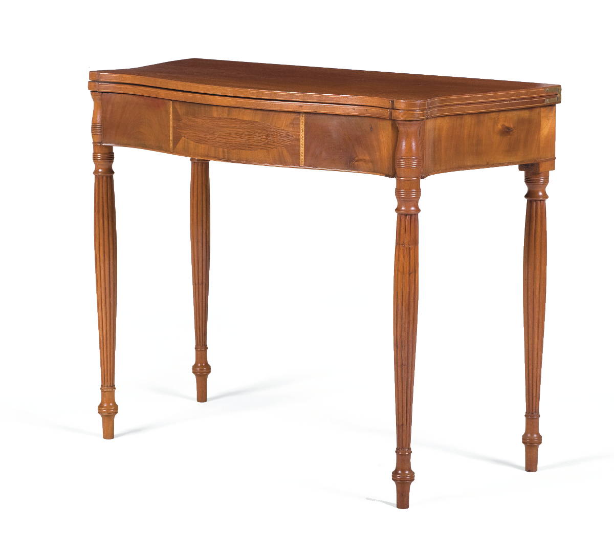 Appraisal: NEW ENGLAND SHERATON INLAID-MAHOGANY CARD TABLE Raised on bulbous reeded