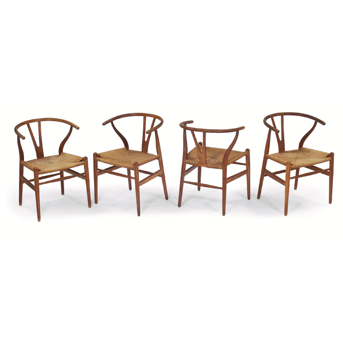 Appraisal: Early Hans Wegner Wishbone chairs four