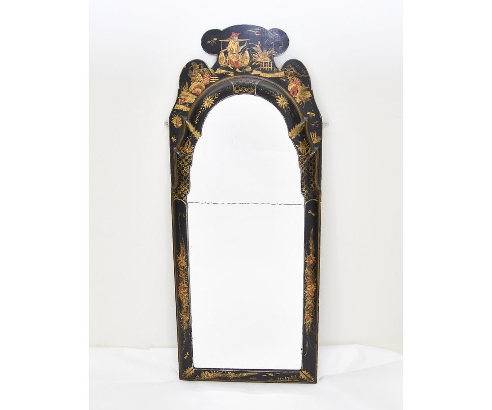 Appraisal: Queen Anne Japanned Mirror Queen Anne Japanned mirror bearing old