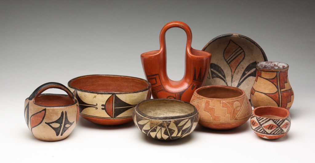 Appraisal: Twentieth century Includes Acoma Isleta pots slip decorated incised designs