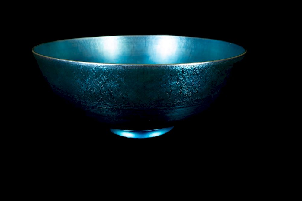 Appraisal: Steuben Blue Aurene Bowl No Large Blue Aurene Iridescent Steuben