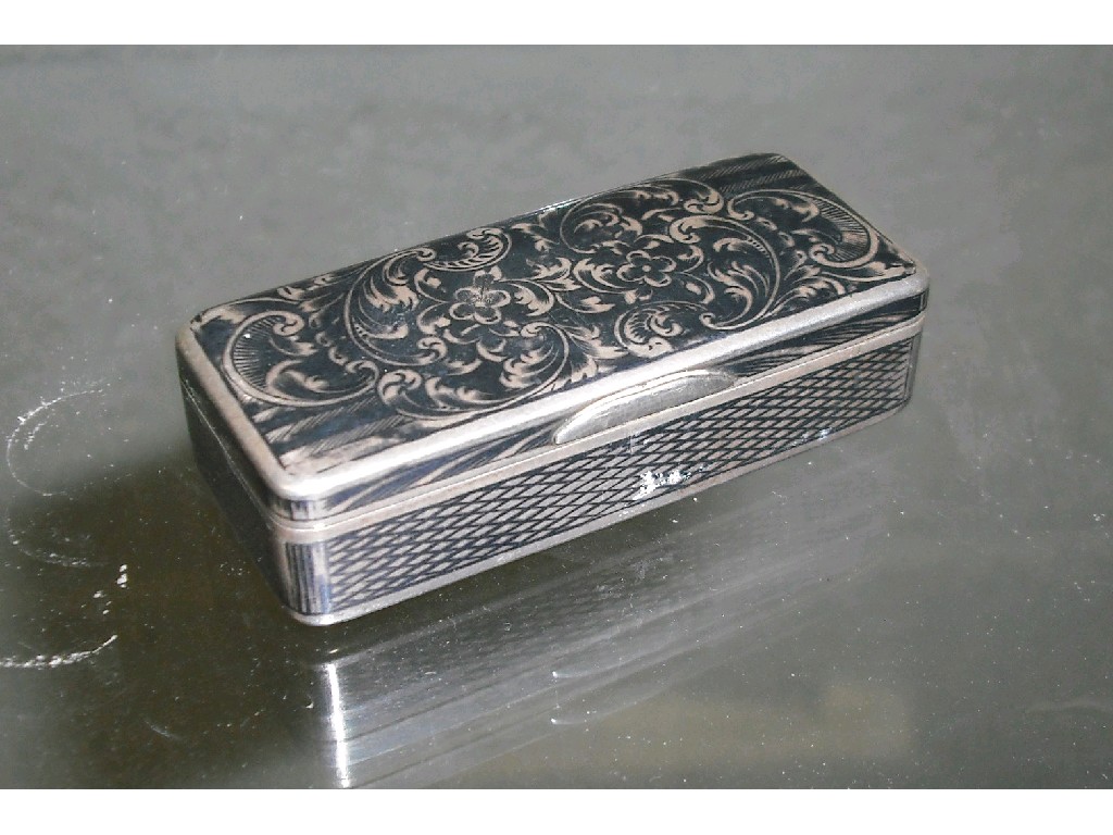 Appraisal: Russian silver and niello snuff box of rectangular form with