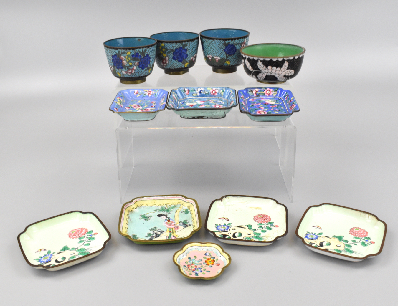 Appraisal: A group of Chinese Canton Enamel with Cloisonne dishes The