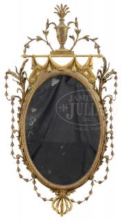 Appraisal: FINE HEPPLEWHITE CLASSICAL CARVED GILT WOOD OVAL MIRROR FINE HEPPLEWHITE