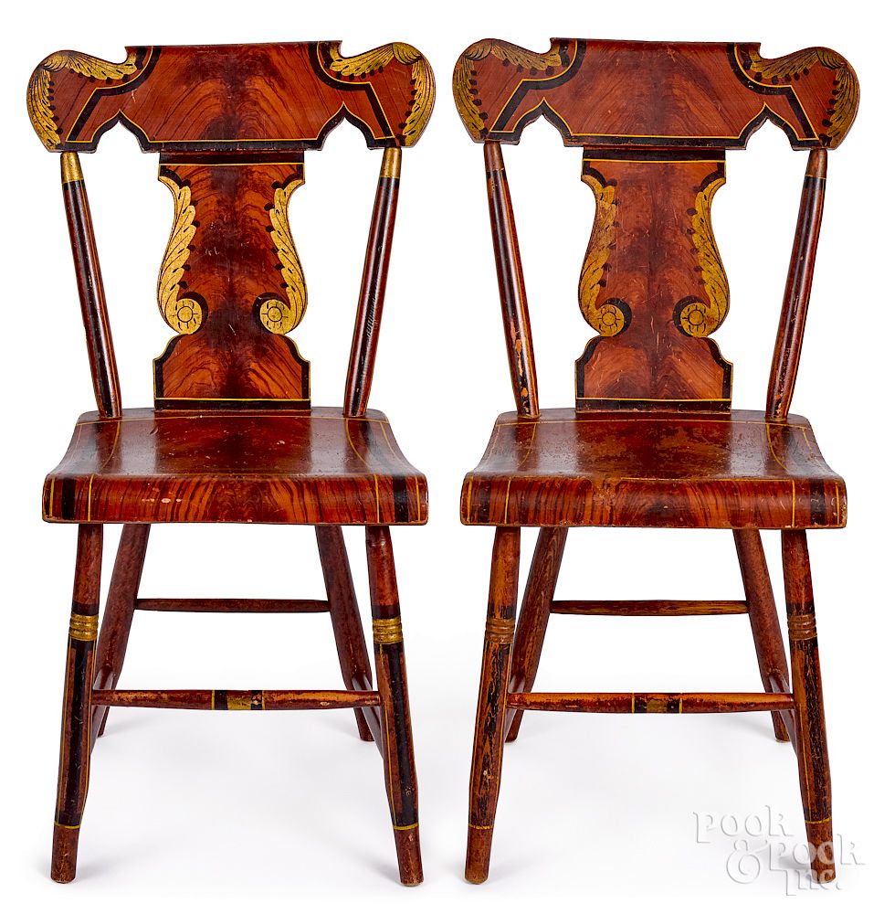 Appraisal: Pair of Pennsylvania plank seat dining chairs Pair of Pennsylvania