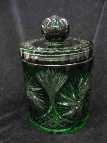 Appraisal: Emerald Cut-to-Clear Biscuit Jar pinwheel design rich color '' excellent