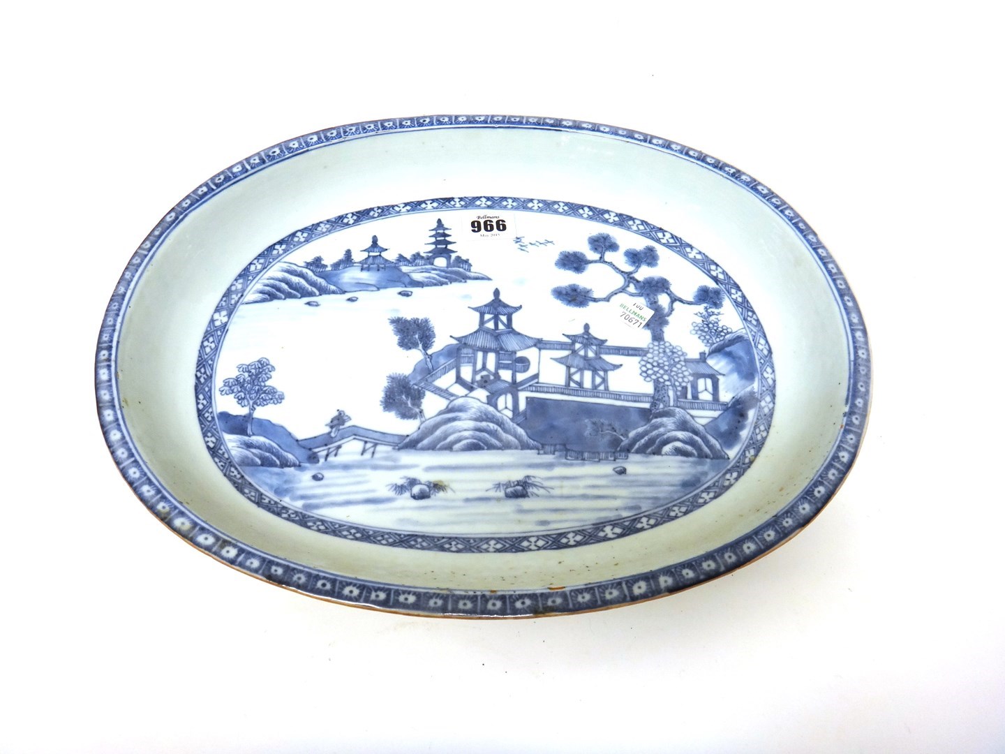 Appraisal: A Chinese blue and white export oval deep dish Qianlong