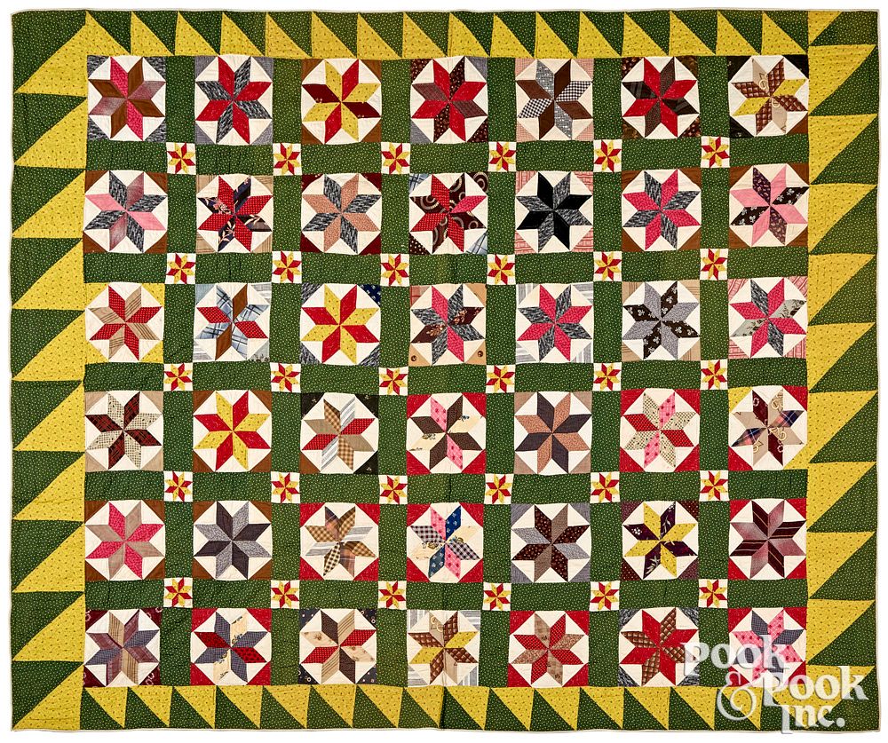 Appraisal: Pieced star quilt th c Pieced star quilt th c