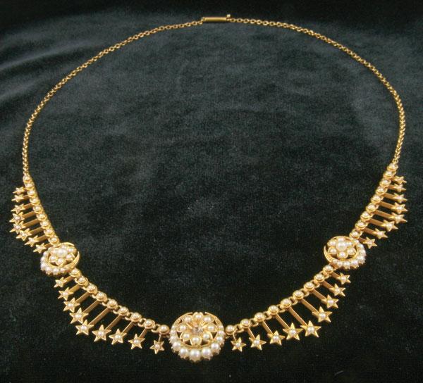 Appraisal: A Victorian Fringe Necklace with three moon and crescents and