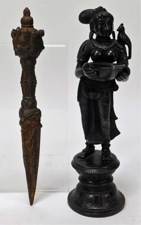 Appraisal: INDIAN TIBETAN DEVANGANA BRONZE FIGURE PHURBA India Tibet th CenturyIncludes