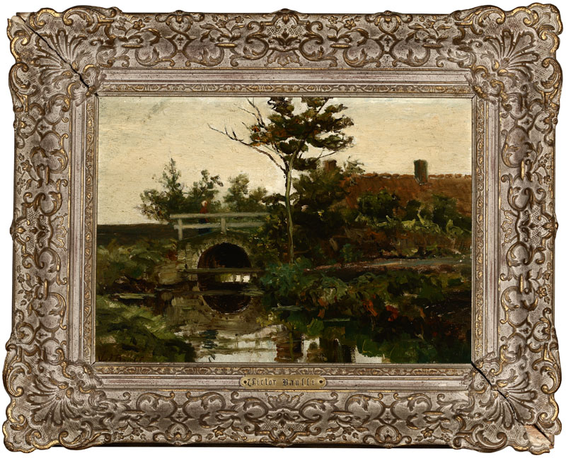 Appraisal: Victor Bauffe - Dutch landscape with a bridge Oil on