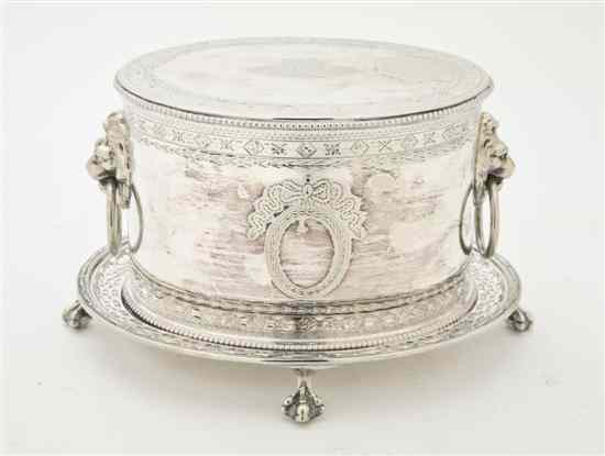 Appraisal: A Sheffield Plate Biscuit Caddy on Stand Elkington of oval