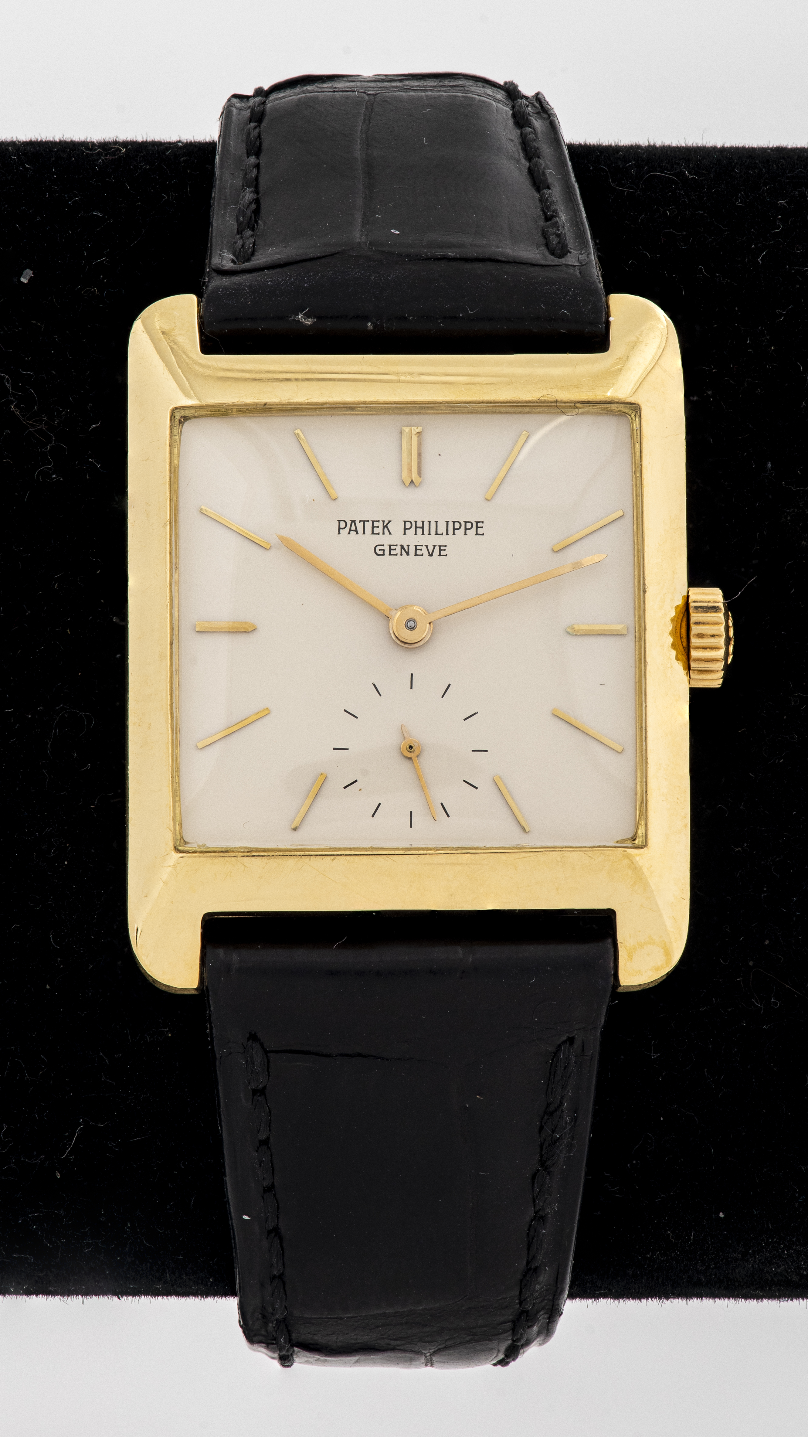 Appraisal: PATEK PHILIPPE K GOLD SQUARE DUAL DIAL WATCH Vintage Patek