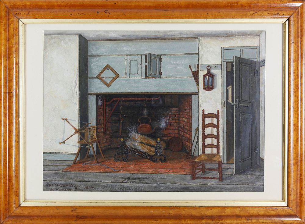 Appraisal: Scarce James Walter Folger Gouache And Watercolor Nantucket Interior Scene