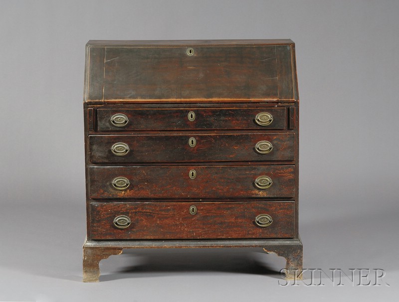 Appraisal: Brown-stained Maple Slant-lid Desk southeastern Massachusetts late th century the