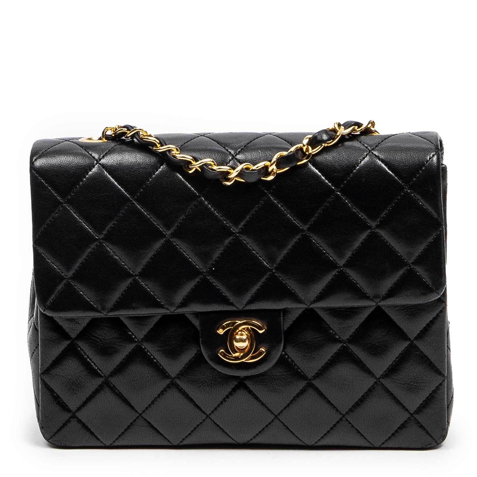 Appraisal: A CHANEL MINI SQUARE STRAIGHT FLAP A black quilted lambskin