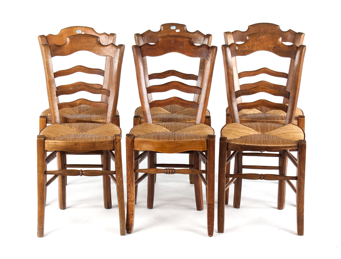 Appraisal: Six French country beechwood side chairs double horizontal splats cane