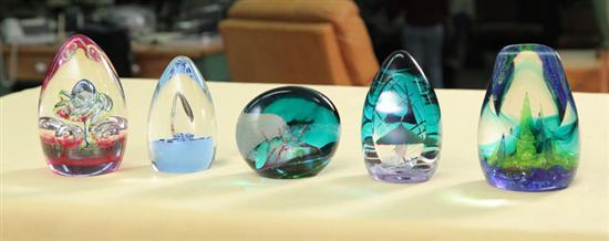 Appraisal: FIVE CAITHNESS PAPERWEIGHTS Mystic Mountain dia Martian Skyline dia Distraction