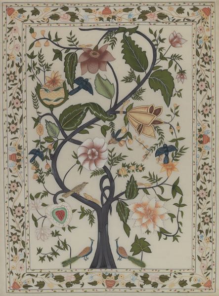 Appraisal: OTTOMAN EMPIRE REVIVAL FLORAL MOTIF PAINTING ON SILK x Ottoman