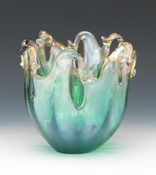 Appraisal: Murano Emerald and Amber Glass Artisan Vase x x Hand